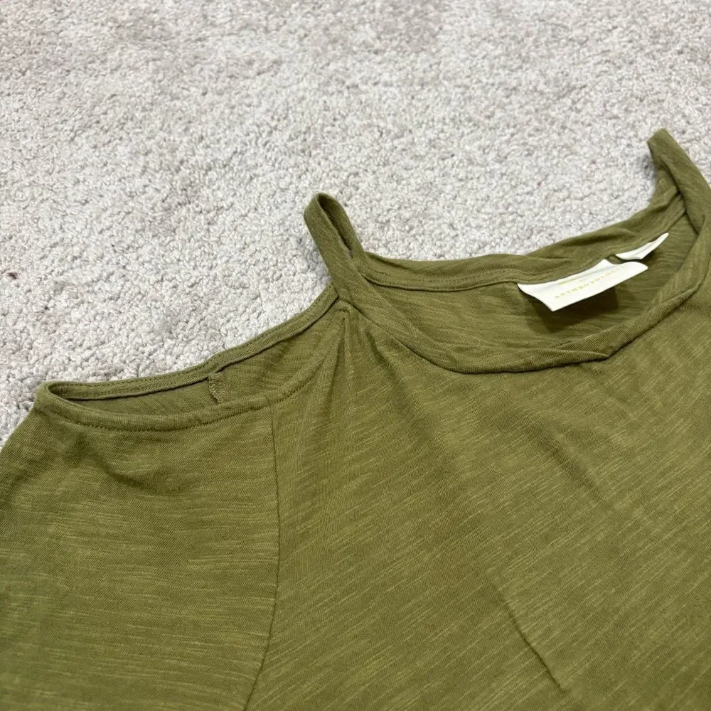 Maeve Anthropologie Olive Green Cold Shoulder Tee Tshirt Size S